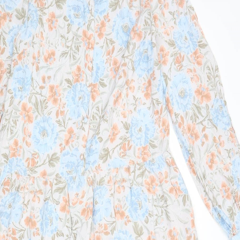 Warehouse Womens White Floral Viscose Maxi Size 12 V-Neck Button