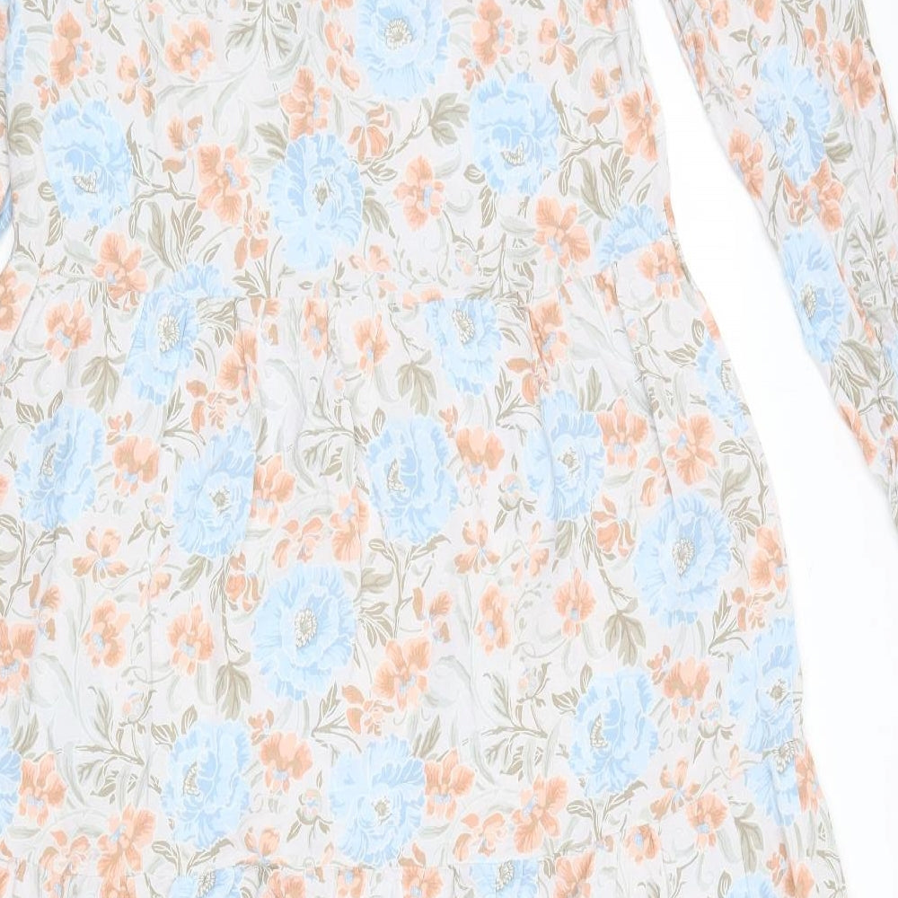 Warehouse Womens White Floral Viscose Maxi Size 12 V-Neck Button