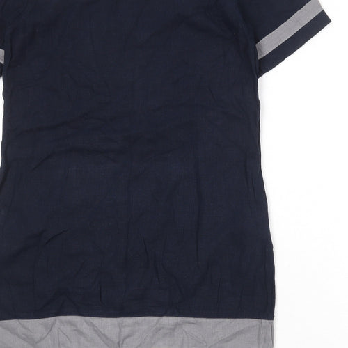 NEXT Womens Blue Colourblock Linen A-Line Size 10 Round Neck Pullover
