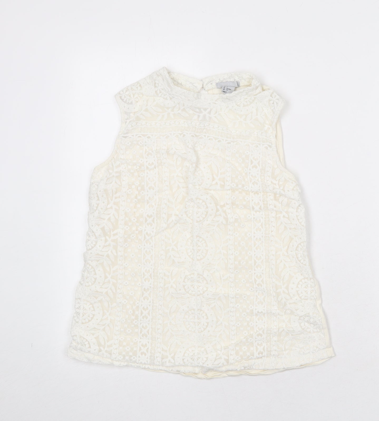 H&M Womens Ivory Cotton Basic Tank Size S Round Neck