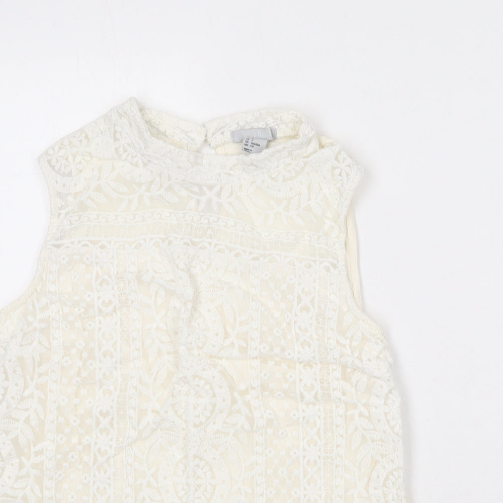 H&M Womens Ivory Cotton Basic Tank Size S Round Neck