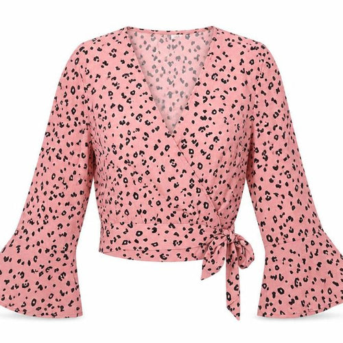 Divided by H&M Womens Pink Animal Print Polyester Wrap Blouse Size 10 V-Neck - Leopard Print
