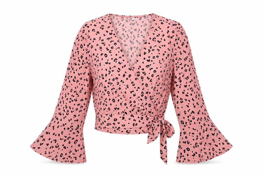 Divided by H&M Womens Pink Animal Print Polyester Wrap Blouse Size 10 V-Neck - Leopard Print