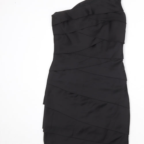 Max And Cleo Womens Black Polyester Bodycon Size L One Shoulder Zip