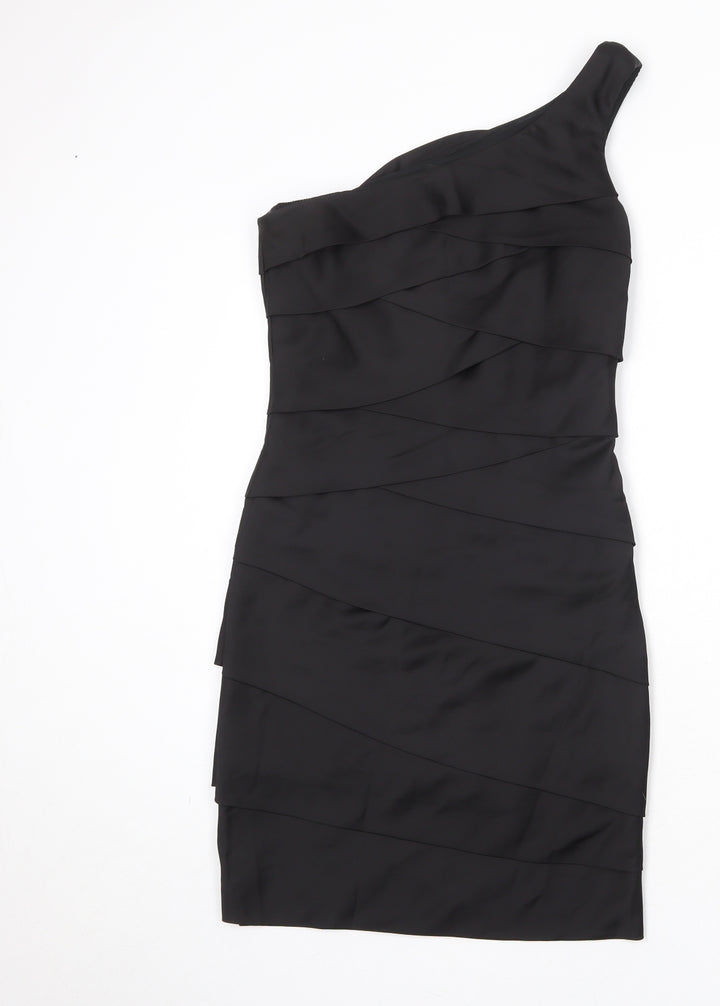 Max And Cleo Womens Black Polyester Bodycon Size L One Shoulder Zip
