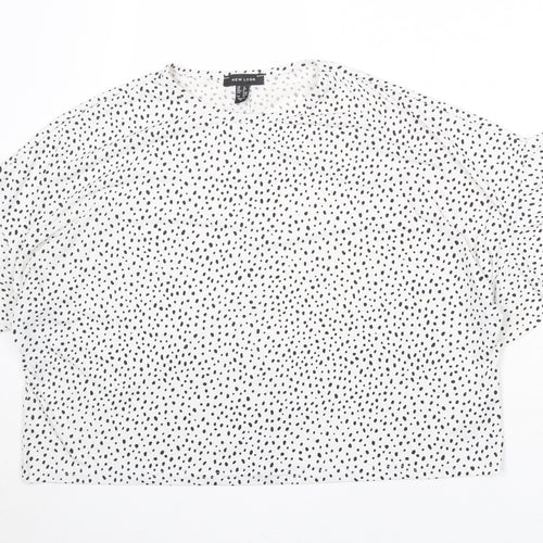 New Look Womens White Geometric Polyester Basic Blouse Size 12 Round Neck
