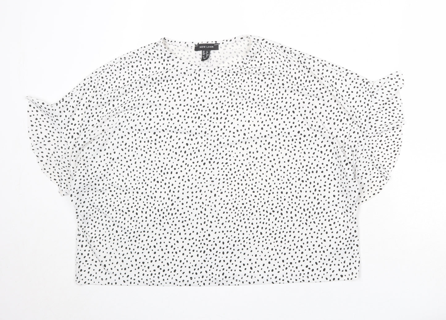 New Look Womens White Geometric Polyester Basic Blouse Size 12 Round Neck