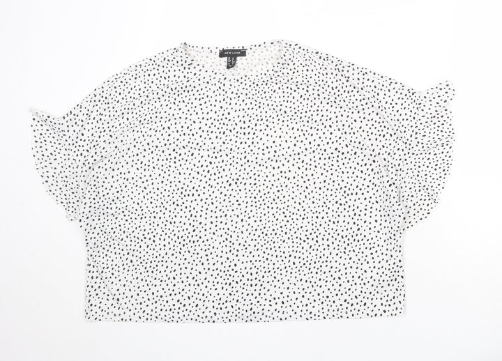 New Look Womens White Geometric Polyester Basic Blouse Size 12 Round Neck