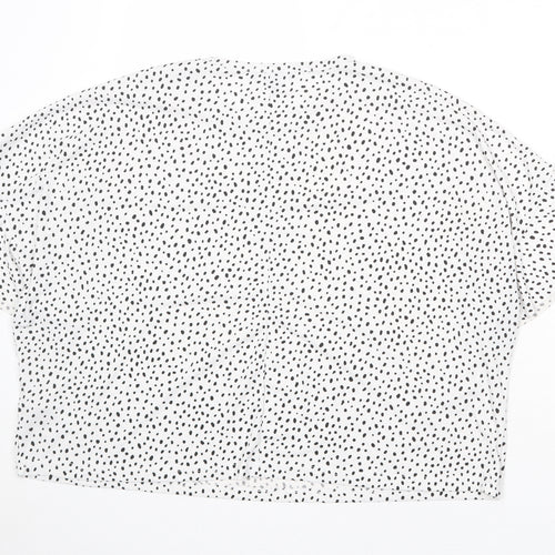 New Look Womens White Geometric Polyester Basic Blouse Size 12 Round Neck