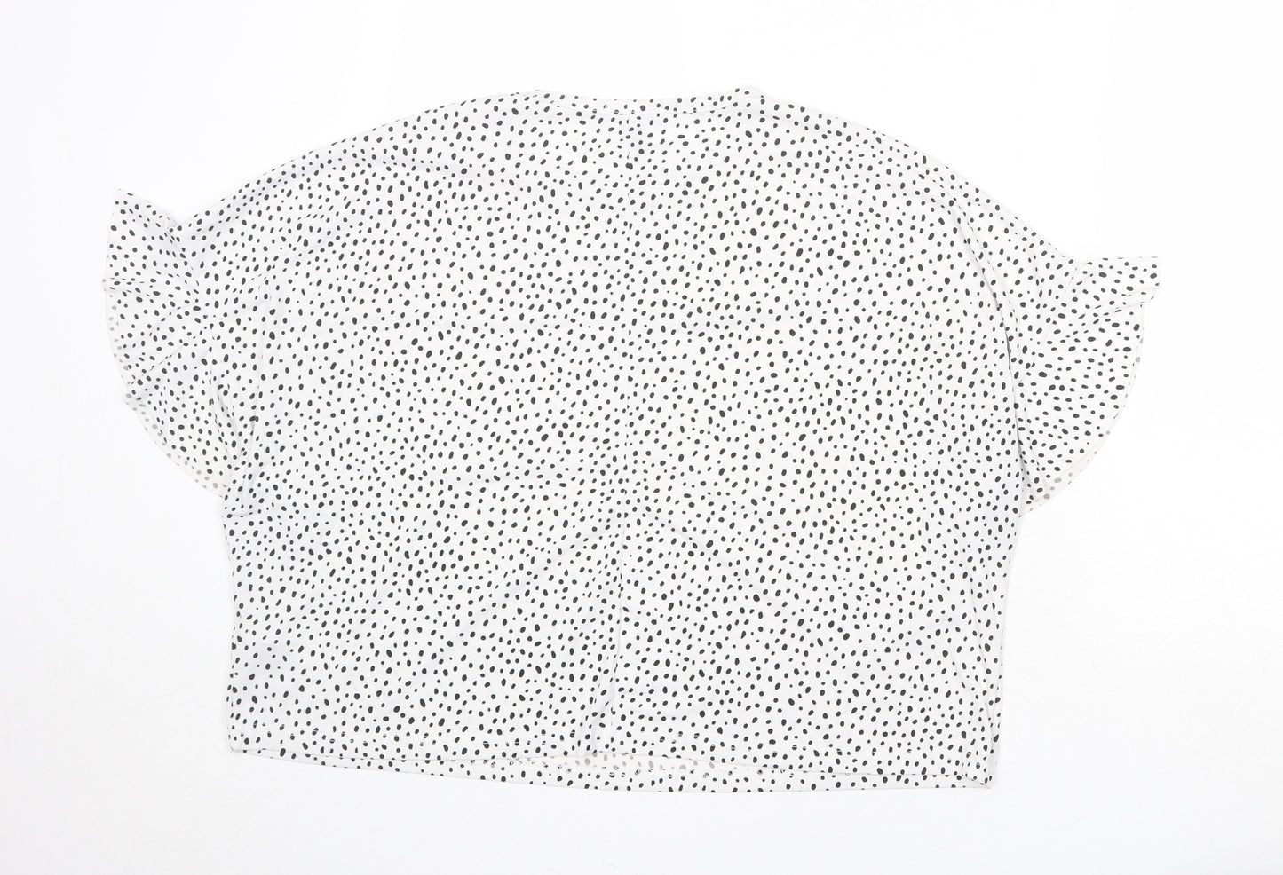 New Look Womens White Geometric Polyester Basic Blouse Size 12 Round Neck