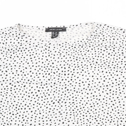 New Look Womens White Geometric Polyester Basic Blouse Size 12 Round Neck