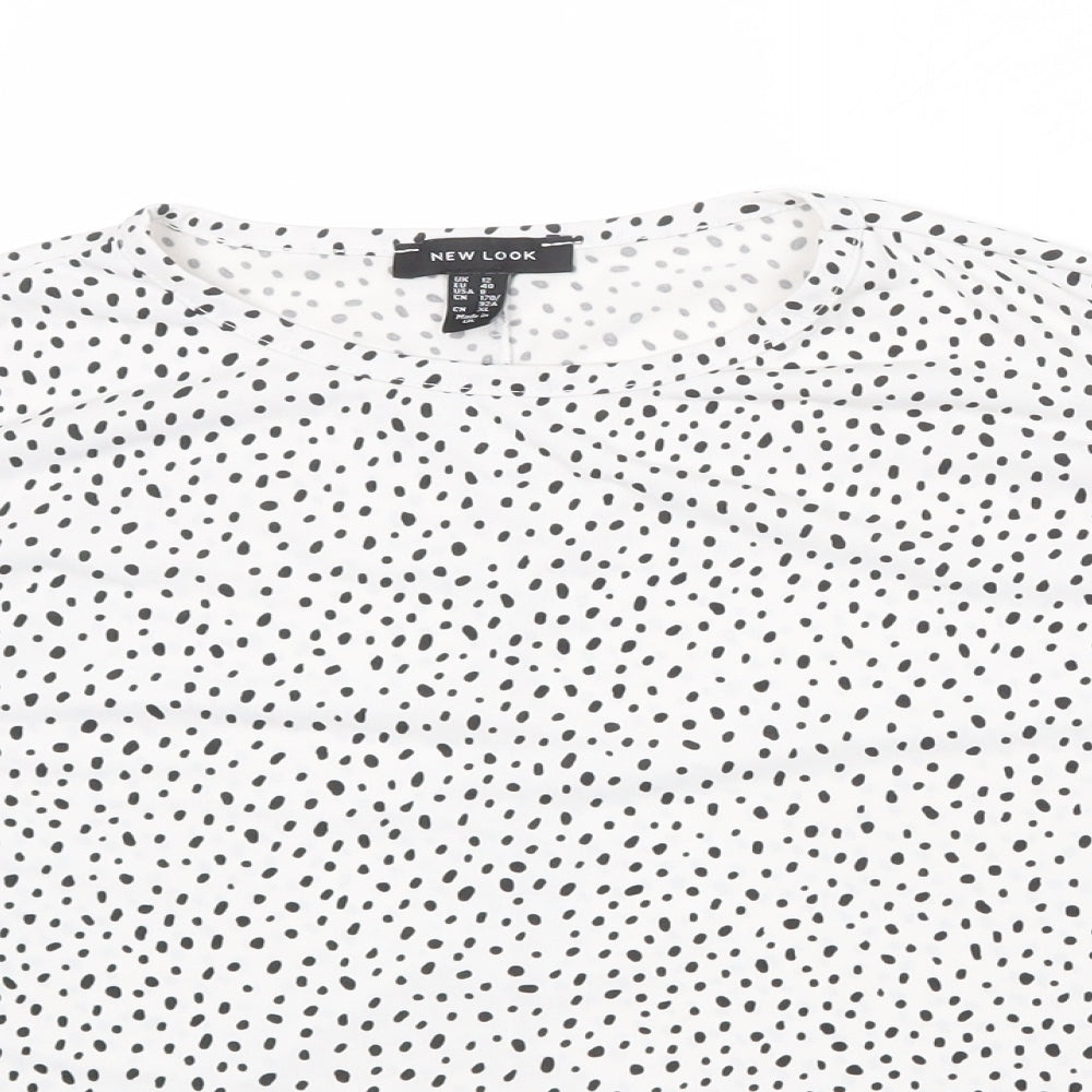 New Look Womens White Geometric Polyester Basic Blouse Size 12 Round Neck