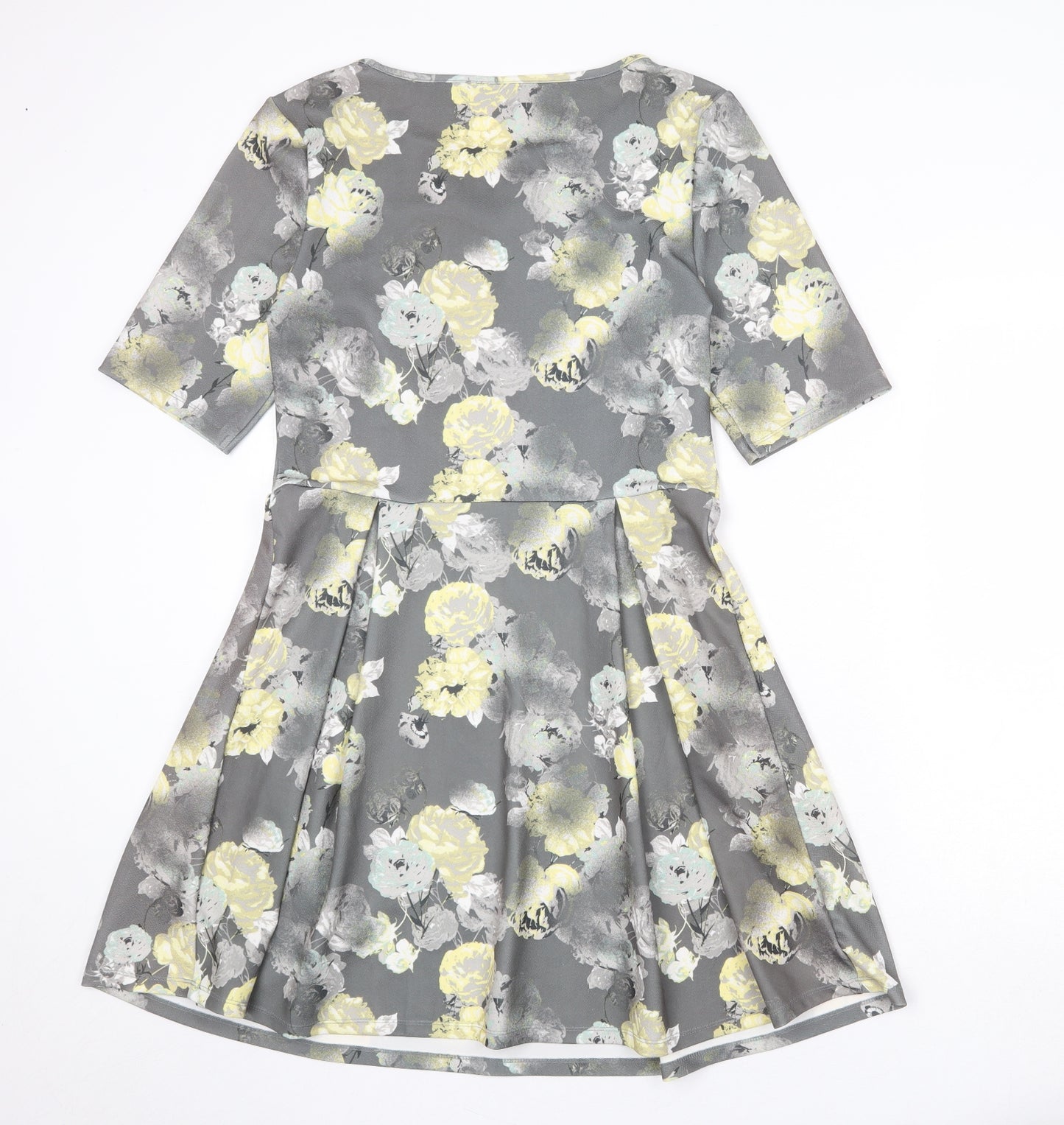 NEXT Womens Grey Floral Polyester Fit & Flare Size 14 Round Neck Pullover