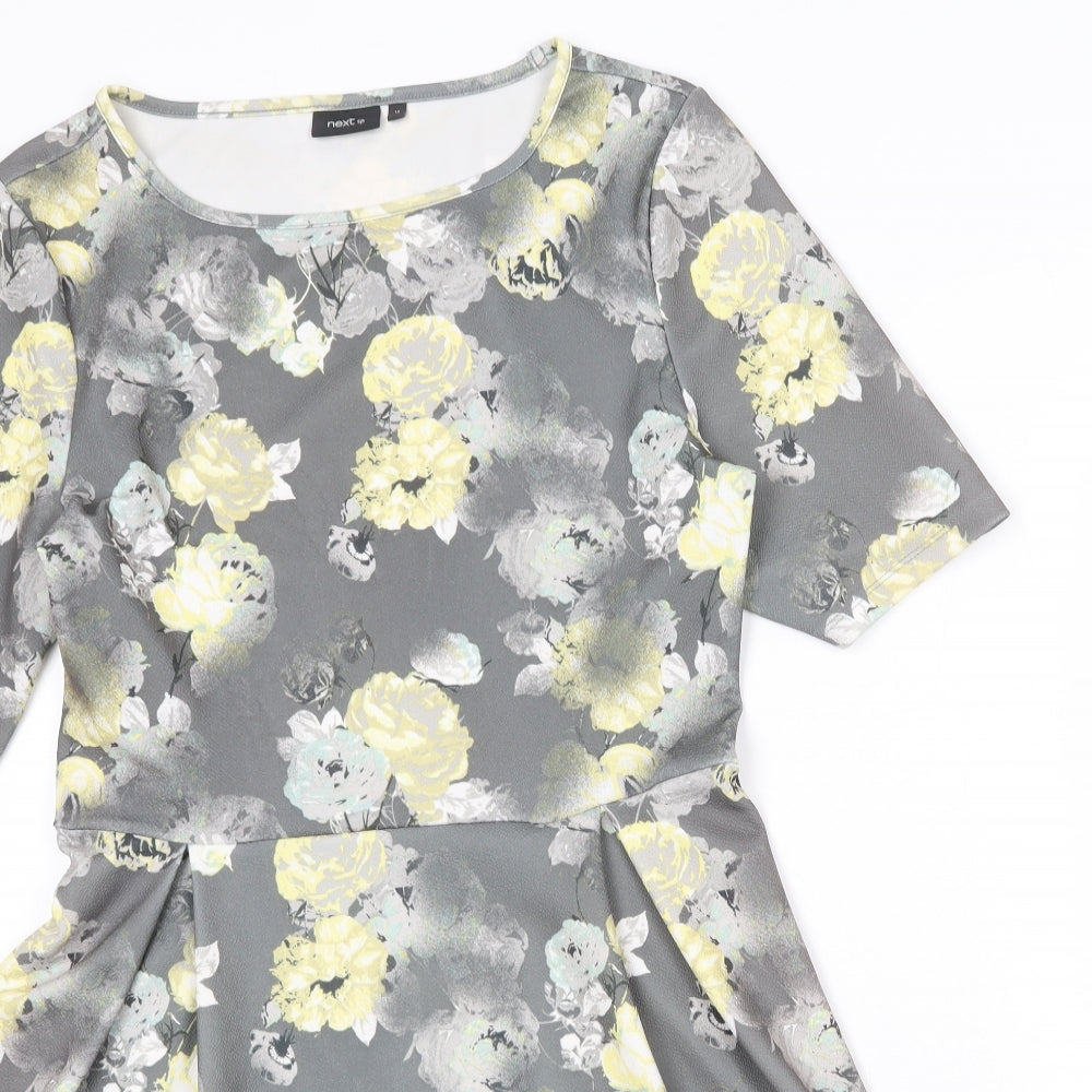NEXT Womens Grey Floral Polyester Fit & Flare Size 14 Round Neck Pullover