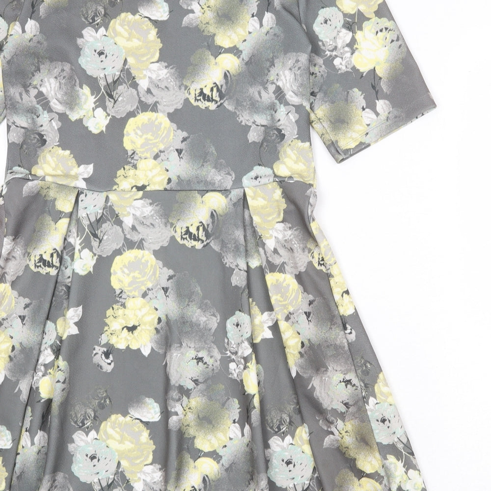 NEXT Womens Grey Floral Polyester Fit & Flare Size 14 Round Neck Pullover