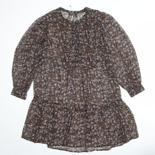 Marks and Spencer Womens Multicoloured Floral Polyester A-Line Size 12 Round Neck Button