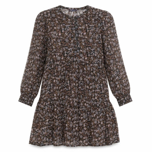 Front view of Marks & Spencer women’s multicoloured floral polyester a-line, size UK 12, round neck button