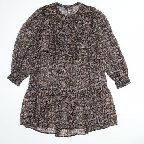 Marks and Spencer Womens Multicoloured Floral Polyester A-Line Size 12 Round Neck Button