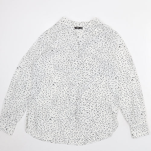 Mango Womens White Polka Dot Polyester Basic Blouse Size S V-Neck