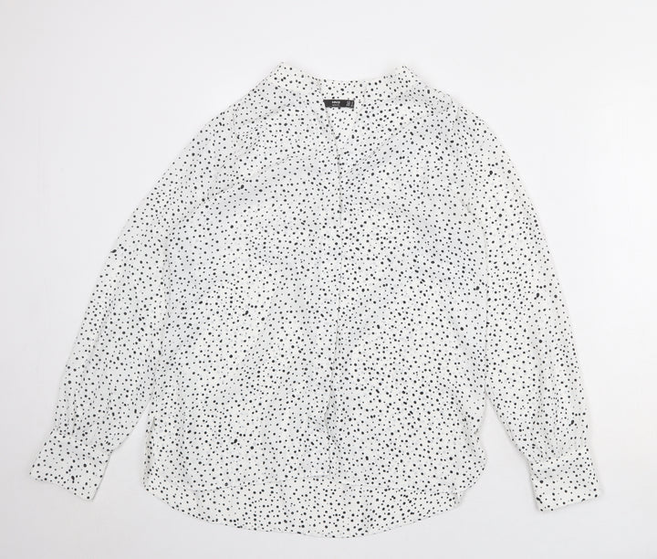 Mango Womens White Polka Dot Polyester Basic Blouse Size S V-Neck