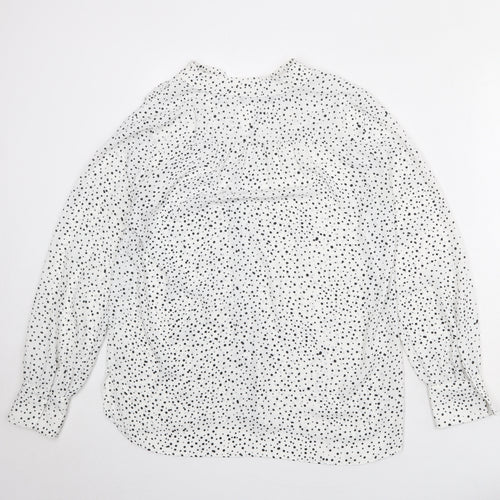 Mango Womens White Polka Dot Polyester Basic Blouse Size S V-Neck