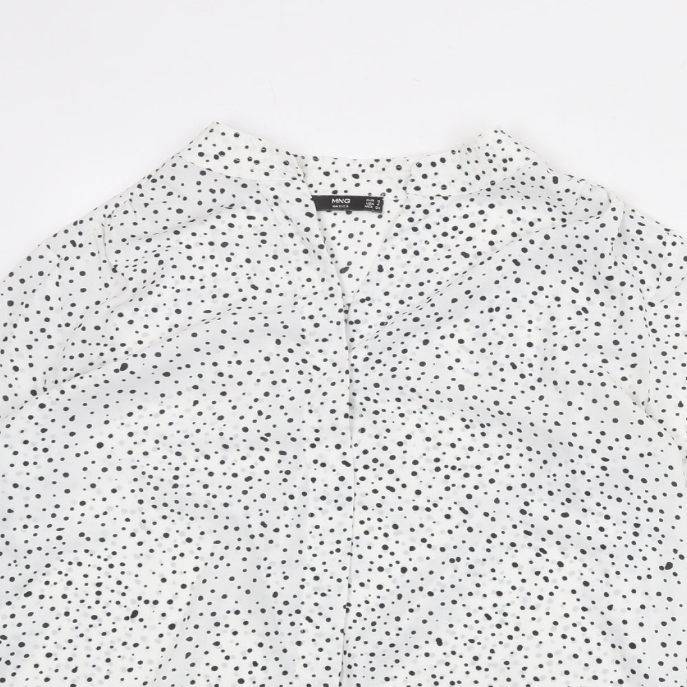 Mango Womens White Polka Dot Polyester Basic Blouse Size S V-Neck