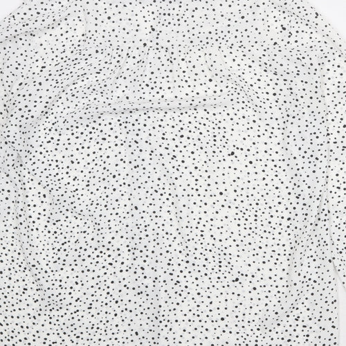 Mango Womens White Polka Dot Polyester Basic Blouse Size S V-Neck
