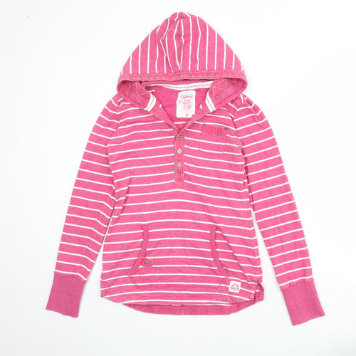 NEXT Womens Pink Striped Cotton Pullover Hoodie Size 8 Button