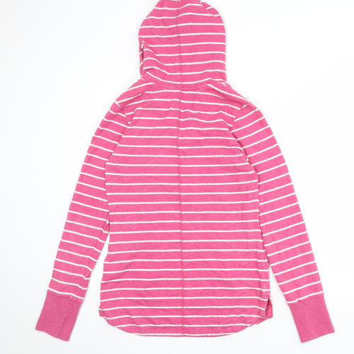 NEXT Womens Pink Striped Cotton Pullover Hoodie Size 8 Button