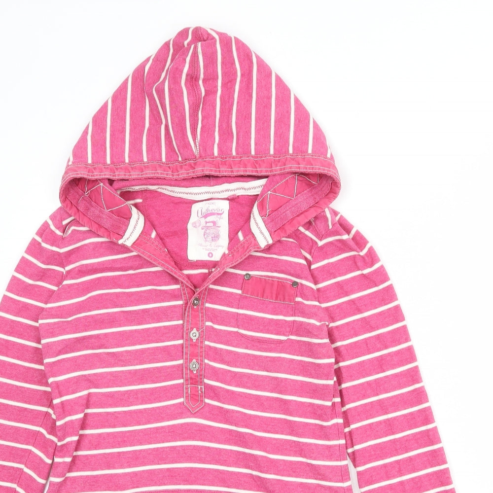 NEXT Womens Pink Striped Cotton Pullover Hoodie Size 8 Button