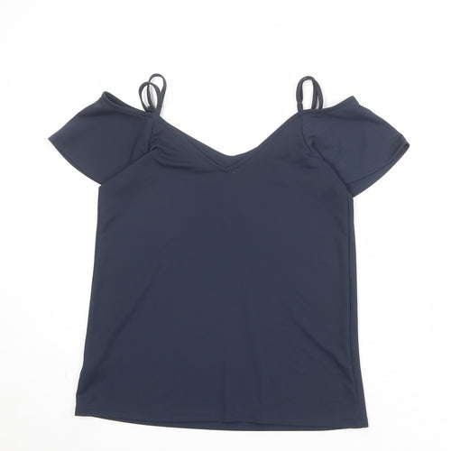 NEXT Womens Blue Polyester Basic Blouse Size 8 V-Neck - Cold Shoulder