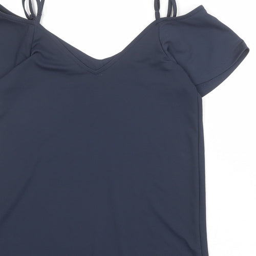 NEXT Womens Blue Polyester Basic Blouse Size 8 V-Neck - Cold Shoulder