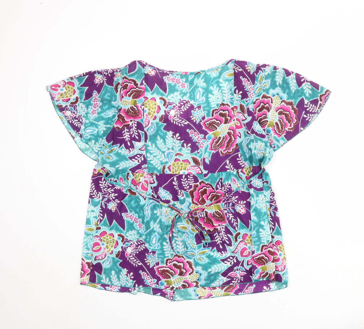 BHS Womens Multicoloured Geometric 100% Cotton Basic Blouse Size 18 Round Neck