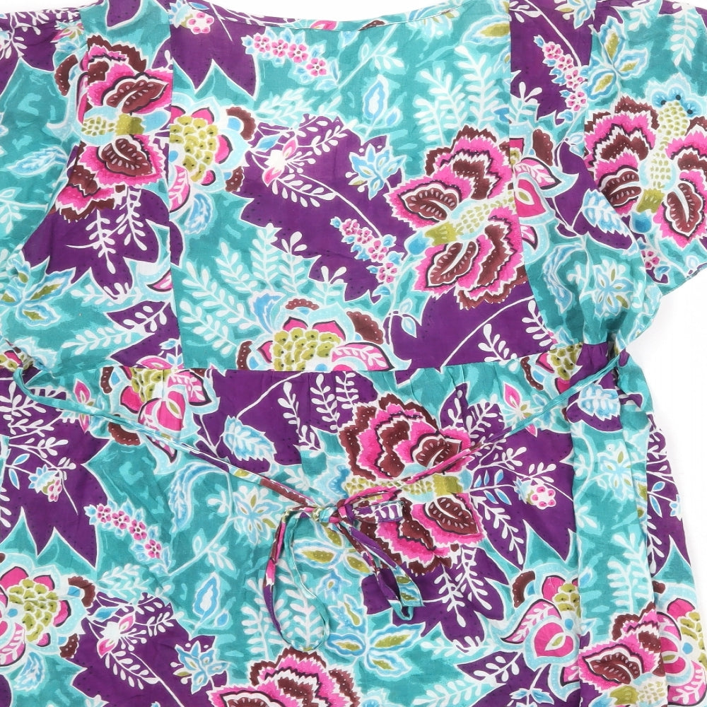 BHS Womens Multicoloured Geometric 100% Cotton Basic Blouse Size 18 Round Neck