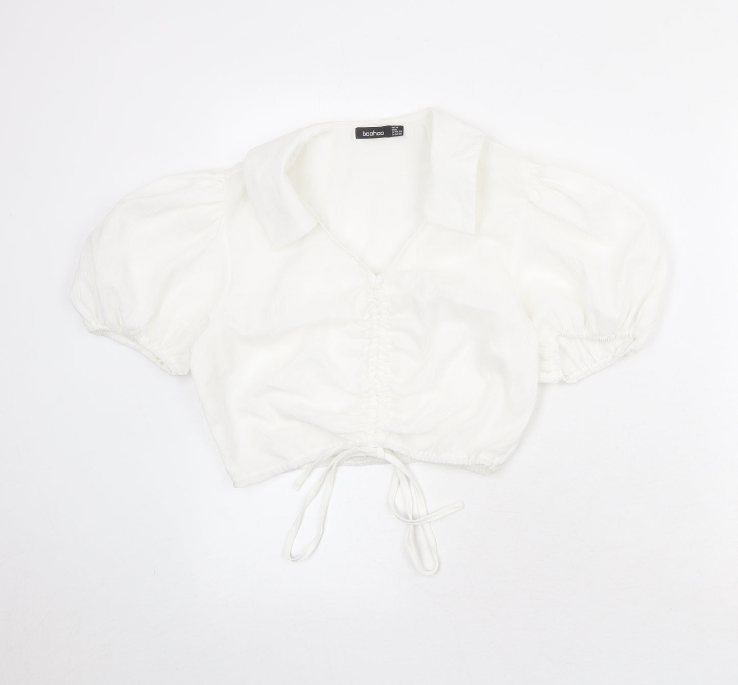 Boohoo Womens White Polyester Cropped Blouse Size 10 Collared
