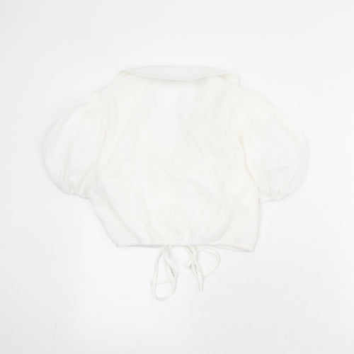 Boohoo Womens White Polyester Cropped Blouse Size 10 Collared