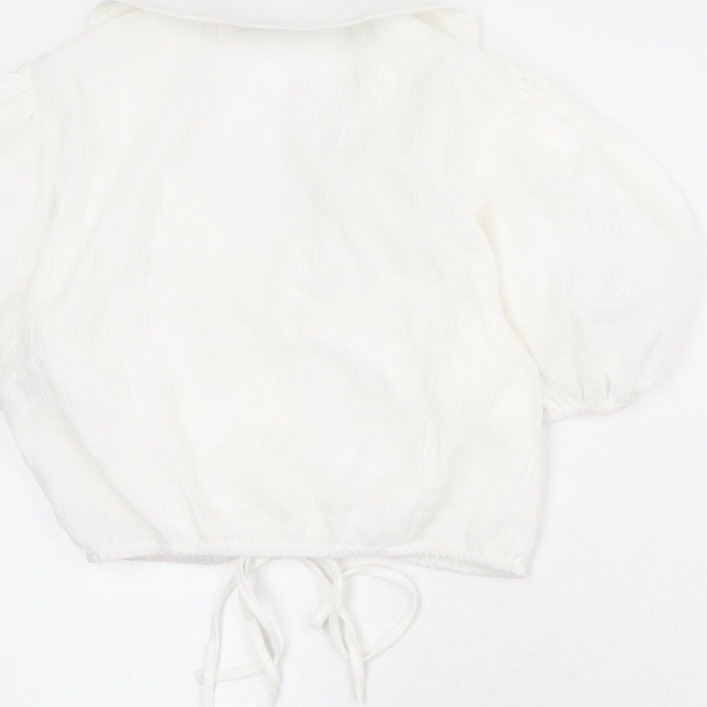 Boohoo Womens White Polyester Cropped Blouse Size 10 Collared
