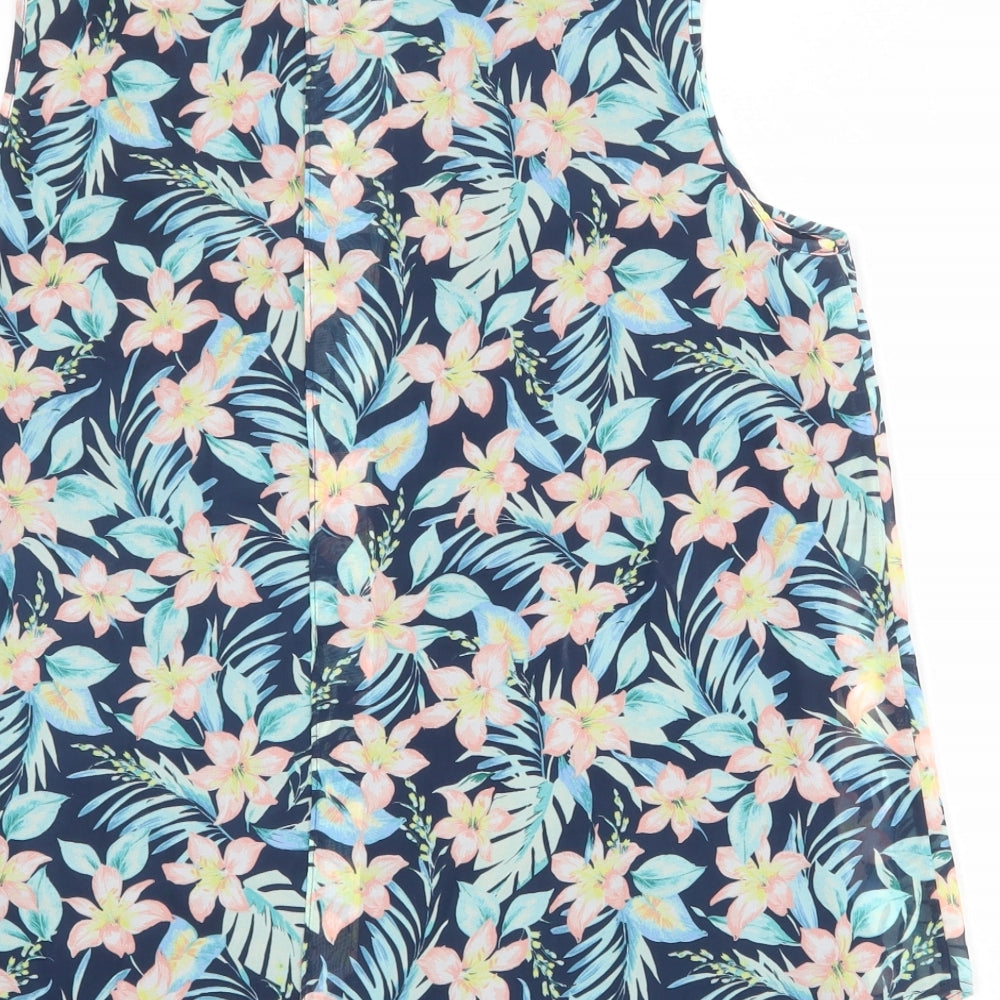 Bonmarché Womens Blue Floral Polyester Basic Tank Size 16 V-Neck