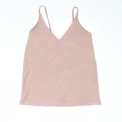 Boohoo Womens Pink Polyester Basic Tank Size 6 V-Neck
