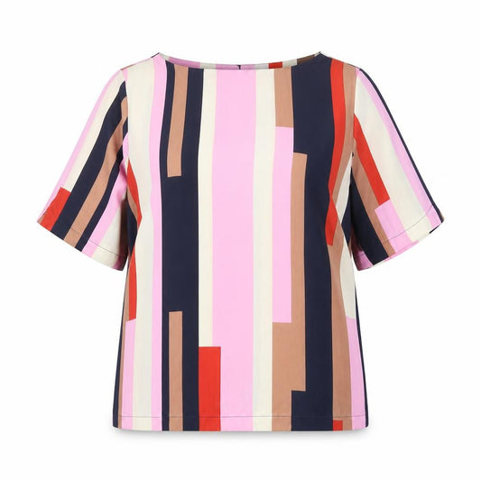 Front view of Vero Moda women’s multicoloured colourblock polyester basic blouse, size L, round neck