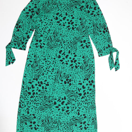Dorothy Perkins Womens Green Animal Print Polyester A-Line Size 12 Round Neck Zip - Tiger Leopard Cheetah Pattern