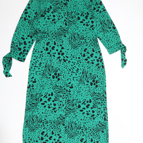Dorothy Perkins Womens Green Animal Print Polyester A-Line Size 12 Round Neck Zip - Tiger Leopard Cheetah Pattern