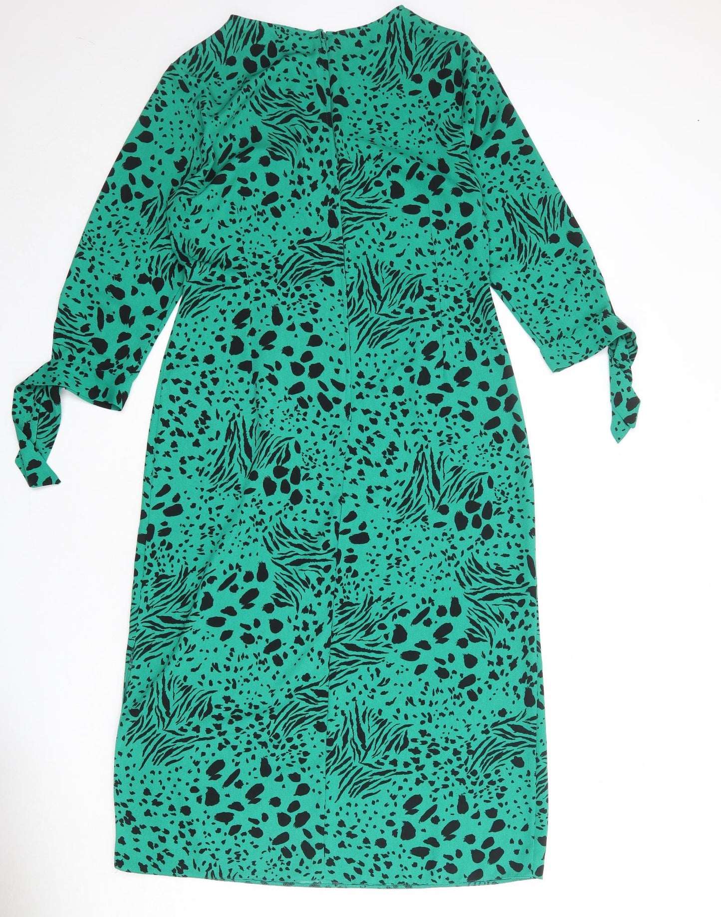 Dorothy Perkins Womens Green Animal Print Polyester A-Line Size 12 Round Neck Zip - Tiger Leopard Cheetah Pattern