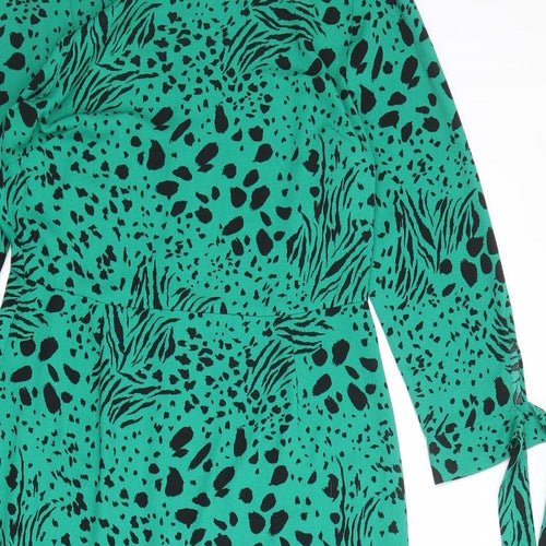 Dorothy Perkins Womens Green Animal Print Polyester A-Line Size 12 Round Neck Zip - Tiger Leopard Cheetah Pattern