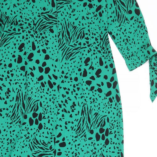 Dorothy Perkins Womens Green Animal Print Polyester A-Line Size 12 Round Neck Zip - Tiger Leopard Cheetah Pattern