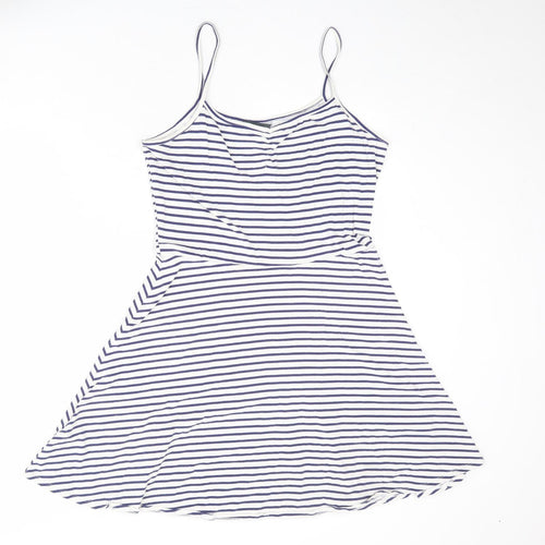Dorothy Perkins Womens White Striped Cotton Fit & Flare Size 14 V-Neck Pullover
