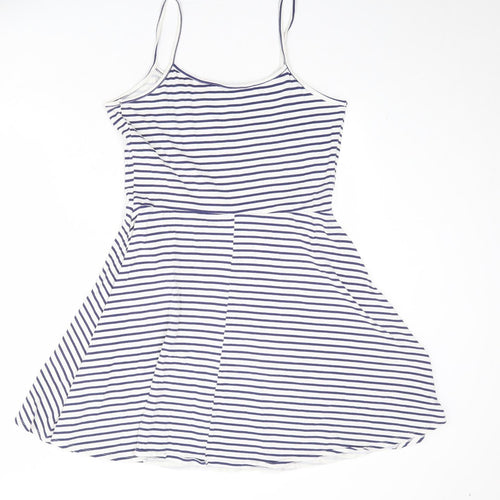 Dorothy Perkins Womens White Striped Cotton Fit & Flare Size 14 V-Neck Pullover