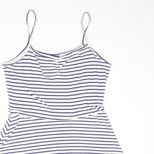 Dorothy Perkins Womens White Striped Cotton Fit & Flare Size 14 V-Neck Pullover