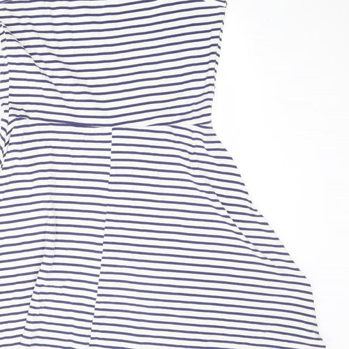 Dorothy Perkins Womens White Striped Cotton Fit & Flare Size 14 V-Neck Pullover