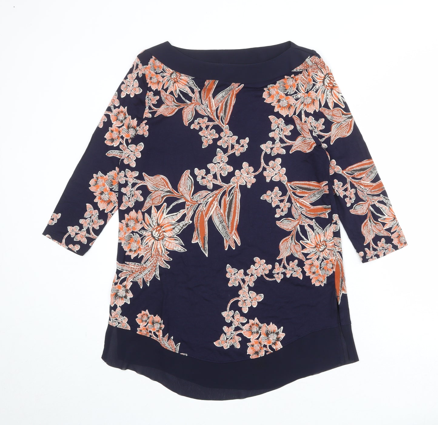 Marks and Spencer Womens Blue Floral Viscose Basic Blouse Size 12 Off the Shoulder